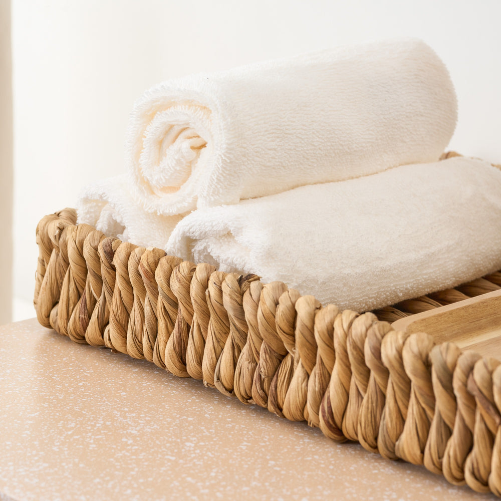 English Elm Water Hyacinth Handwoven Rectangular Serving & Kitchen Trays Set of 2 – Brown Wicker, Multiuse Organizer B093P401357