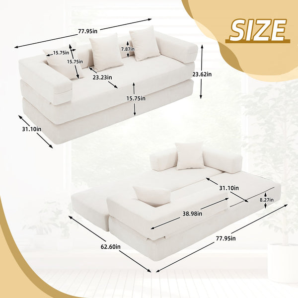 English Elm UNITED Folding Sofa Bed with Removable Cover Zipper, Chenille Memory Foam Sleeper for Small Spaces Beige W1568P293803