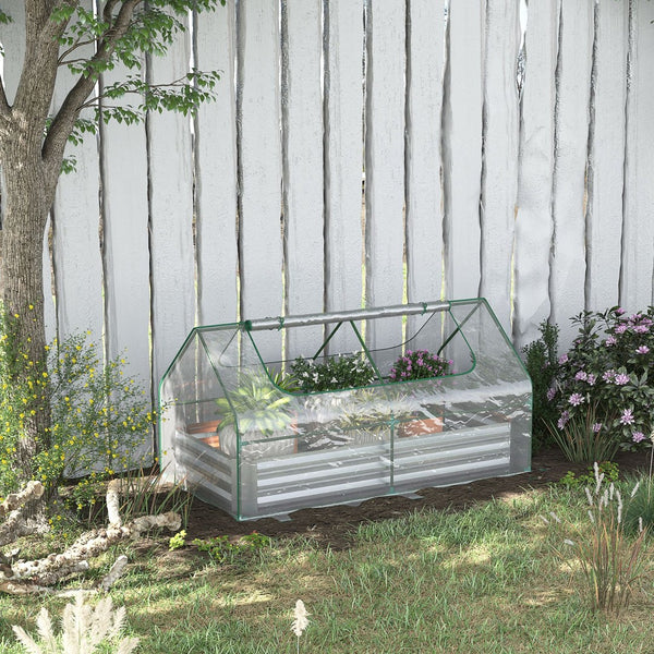English Elm Outsunny Galvanized Steel Raised Garden Bed with Pvc Greenhouse Cover and Ventilation W2225P217646