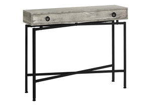 English Elm Accent Table Rustic Wood-Look End Table with Black Metal X Base, Nightstand with Drawer for Living Room Grey 52 L x 15 W x 6 H B2710P219290