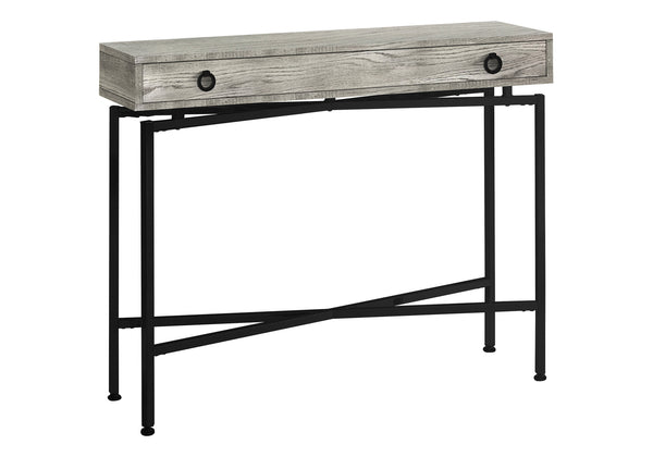 English Elm Accent Table Rustic Wood-Look End Table with Black Metal X Base, Nightstand with Drawer for Living Room Grey 52 L x 15 W x 6 H B2710P219290