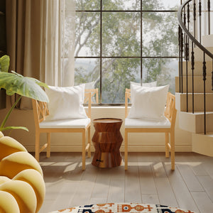 English Elm Farmhouse Solid Rubberwood Dining Chairs Set of 2 with Breathable Rattan Weave — Quiet Luxury Design Natural,White N842P294503A