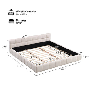 English Elm Christopher Knight Home® - Elegant Beige Chenille Upholstered King Bed With Checkerboard Headboard For Timeless Style & Comfort N769P264802A