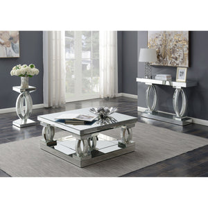English Elm Empire Silver Mirrored Acrylic Crystal End Table - Sleek Tapered Top, Reflective Modern Accent (27.25") B062P331040
