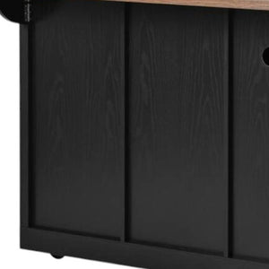 HomeRoots 54" Black Wood Barn Door Rolling Kitchen Island with USB - Expandable, Rustic Charm & Ample Storage 654015