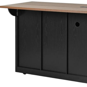 HomeRoots 54" Black Wood Barn Door Rolling Kitchen Island with USB - Expandable, Rustic Charm & Ample Storage 654015