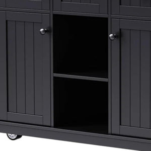 HomeRoots 53" Black Wood Barn Door Rolling Kitchen Island with USB Ports & Ample Storage for Modern Homes 654016
