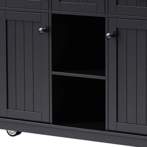 HomeRoots 53" Black Wood Barn Door Rolling Kitchen Island with USB Ports & Ample Storage for Modern Homes 654016
