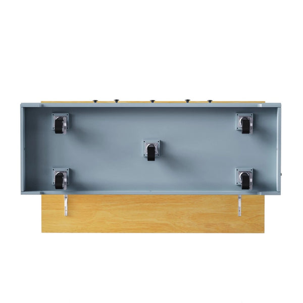 HomeRoots 53" Light Blue Barn Door Rolling Kitchen Island with USB Ports, Storage & Expandable Workspace 654017