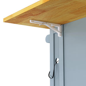 HomeRoots 53" Light Blue Barn Door Rolling Kitchen Island with USB Ports, Storage & Expandable Workspace 654017