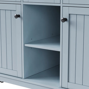 HomeRoots 53" Light Blue Barn Door Rolling Kitchen Island with USB Ports, Storage & Expandable Workspace 654017