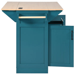 HomeRoots 56" Teal Blue Wood Barn Door Kitchen Island with USB Ports, Expandable Surface & Ample Storage Solutions 654019