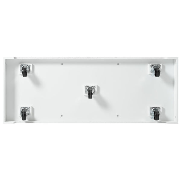 HomeRoots 56" White Wood Barn Door Rolling Kitchen Island with USB, Drop Leaf, Ample Storage & Rustic Charm 654020