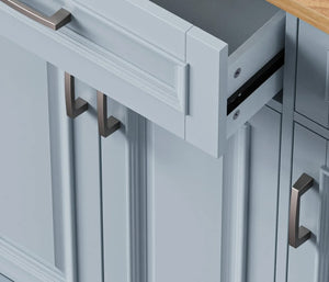 HomeRoots 54" Light Blue Rolling Kitchen Island with Barn Door, Expandable Table, and Ample Storage Solutions 654021