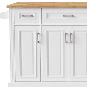 HomeRoots 54" White Wood Rolling Kitchen Island with Barn Door, Storage, and Expandable Drop Leaf Design 654022