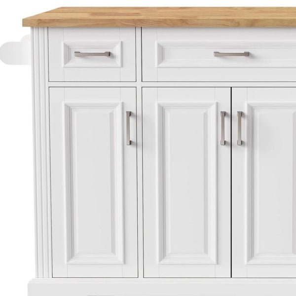 HomeRoots 54" White Wood Rolling Kitchen Island with Barn Door, Storage, and Expandable Drop Leaf Design 654022