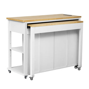 HomeRoots 47" White Wood Barn Door Rolling Kitchen Island with USB, Ample Storage & Rustic Farmhouse Charm 654024