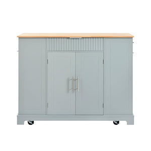 HomeRoots 49" Light Blue Wood Barn Door Kitchen Island with USB, Storage & Expandable Workspace for Farmhouse Charm 654025