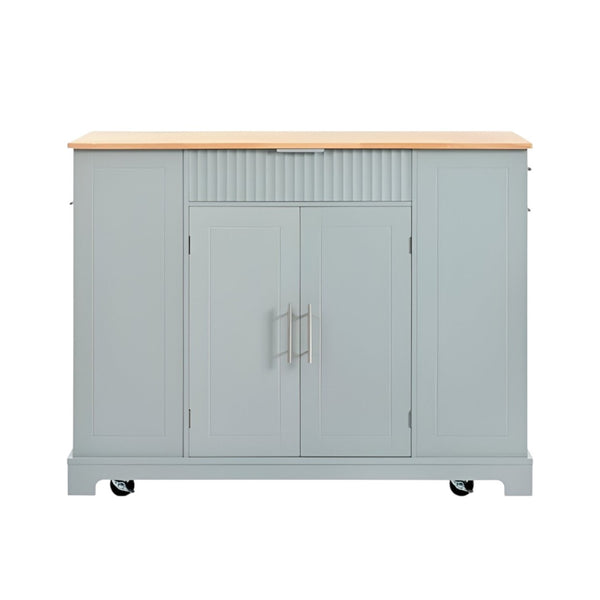 HomeRoots 49" Light Blue Wood Barn Door Kitchen Island with USB, Storage & Expandable Workspace for Farmhouse Charm 654025