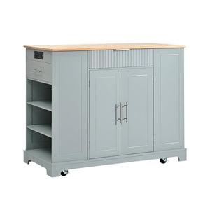 HomeRoots 49" Light Blue Wood Barn Door Kitchen Island with USB, Storage & Expandable Workspace for Farmhouse Charm 654025