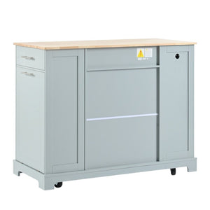 HomeRoots 49" Light Blue Wood Barn Door Kitchen Island with USB, Storage & Expandable Workspace for Farmhouse Charm 654025