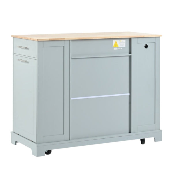 HomeRoots 49" Light Blue Wood Barn Door Kitchen Island with USB, Storage & Expandable Workspace for Farmhouse Charm 654025