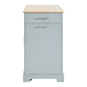 HomeRoots 49" Light Blue Wood Barn Door Kitchen Island with USB, Storage & Expandable Workspace for Farmhouse Charm 654025
