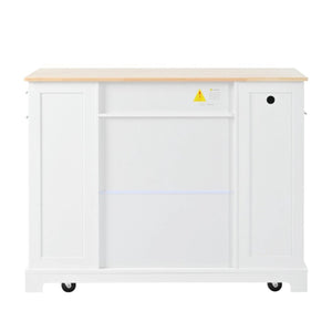 HomeRoots 49" White Wood Barn Door Rolling Kitchen Island with USB, Storage & Expandable Surface for Convenience 654026