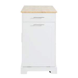 HomeRoots 49" White Wood Barn Door Rolling Kitchen Island with USB, Storage & Expandable Surface for Convenience 654026