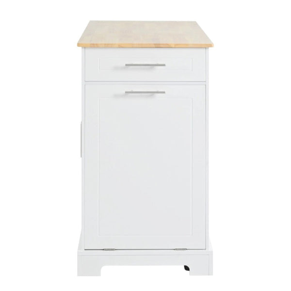 HomeRoots 49" White Wood Barn Door Rolling Kitchen Island with USB, Storage & Expandable Surface for Convenience 654026