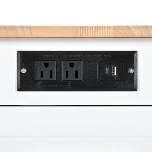HomeRoots 49" White Wood Barn Door Rolling Kitchen Island with USB, Storage & Expandable Surface for Convenience 654026