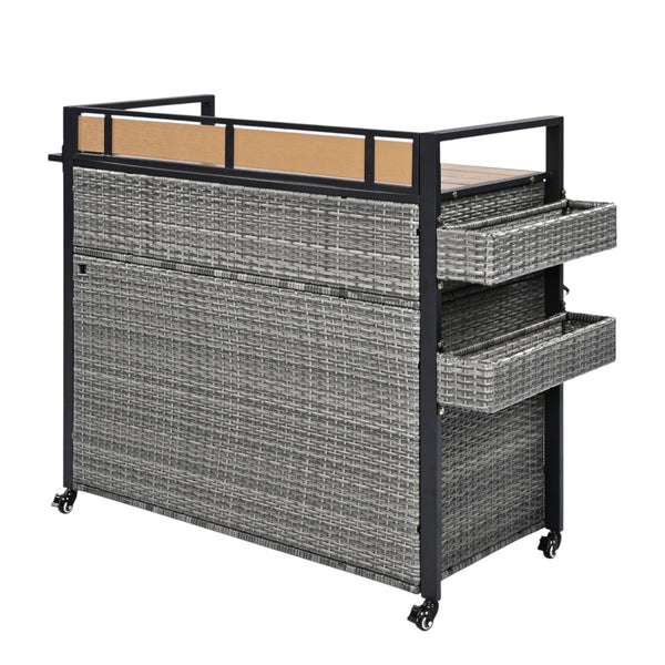 HomeRoots 53" Gray Wood & Metal Rolling Kitchen Island with Sliding Barn Door, Storage & Expandable Space 654028