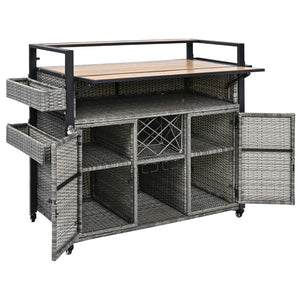 HomeRoots 53" Gray Wood & Metal Rolling Kitchen Island with Sliding Barn Door, Storage & Expandable Space 654028