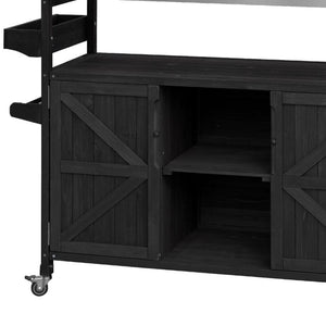 HomeRoots 50" Black Wood Barn Door Rolling Kitchen Island with Ample Storage & Rustic Farmhouse Style 654029