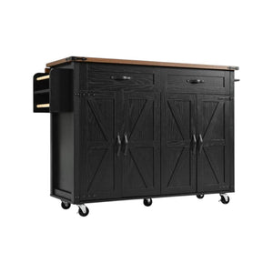 HomeRoots 54" Black Wood Barn Door Rolling Kitchen Island with USB Ports & Expandable Storage for Your Home 654031