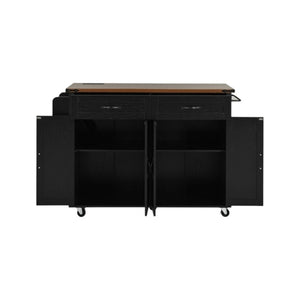 HomeRoots 54" Black Wood Barn Door Rolling Kitchen Island with USB Ports & Expandable Storage for Your Home 654031