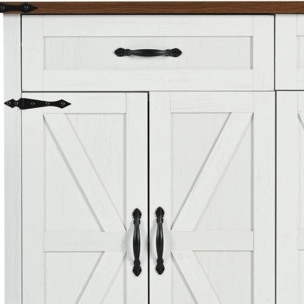 HomeRoots 54" White Wood Barn Door Rolling Kitchen Island with USB Ports - Expandable, Mobile & Stylish Storage 654032