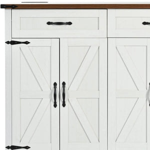 HomeRoots 54" White Wood Barn Door Rolling Kitchen Island with USB Ports - Expandable, Mobile & Stylish Storage 654032