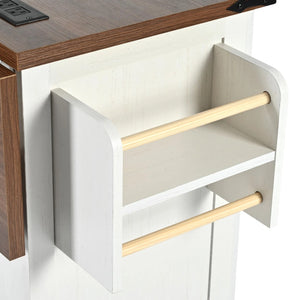 HomeRoots 55" White Wood Barn Door Rolling Kitchen Island with USB Ports, Drop Leaf, Storage & Rustic Charm 654034