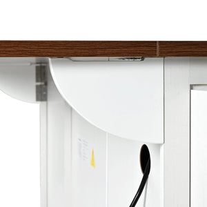 HomeRoots 55" White Wood Barn Door Rolling Kitchen Island with USB Ports, Drop Leaf, Storage & Rustic Charm 654034