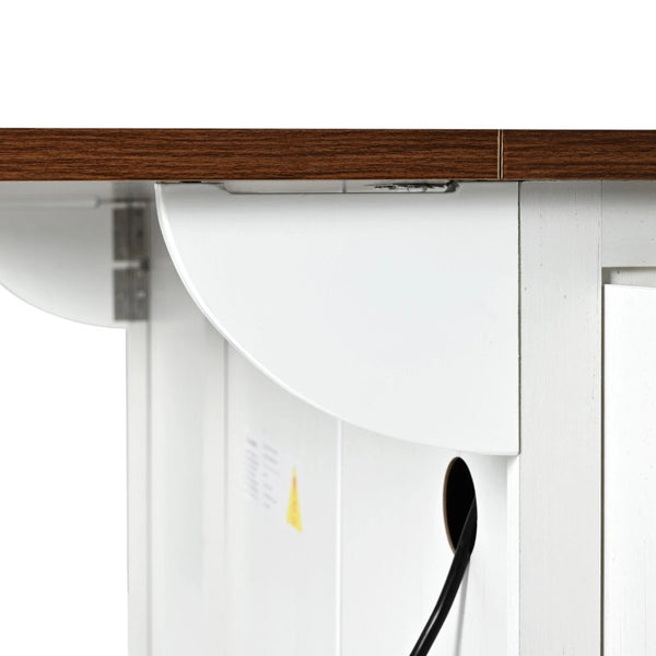 HomeRoots 55" White Wood Barn Door Rolling Kitchen Island with USB Ports, Drop Leaf, Storage & Rustic Charm 654034