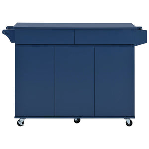 HomeRoots 53" Navy Blue Wood Barn Door Rolling Kitchen Island - Stylish, Versatile, and Space-Saving Solution! 654035