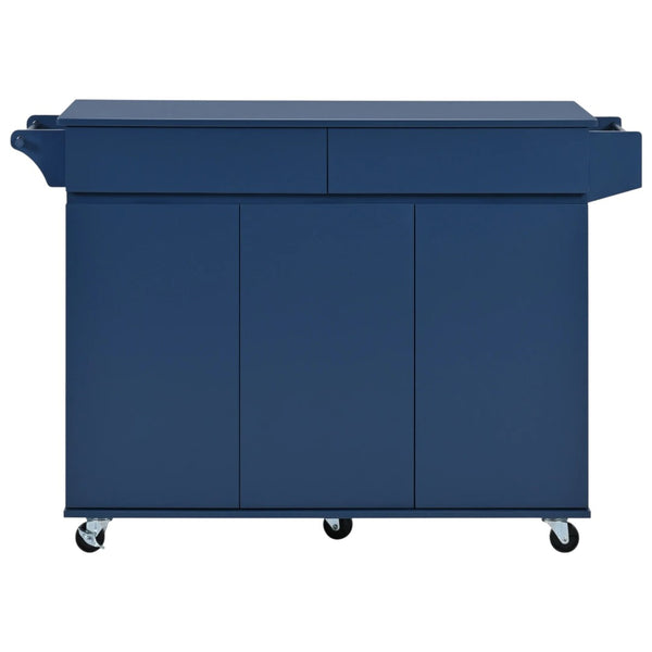 HomeRoots 53" Navy Blue Wood Barn Door Rolling Kitchen Island - Stylish, Versatile, and Space-Saving Solution! 654035
