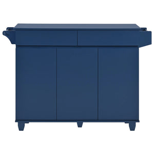 HomeRoots 53" Navy Blue Wood Barn Door Rolling Kitchen Island - Stylish, Versatile, and Space-Saving Solution! 654035