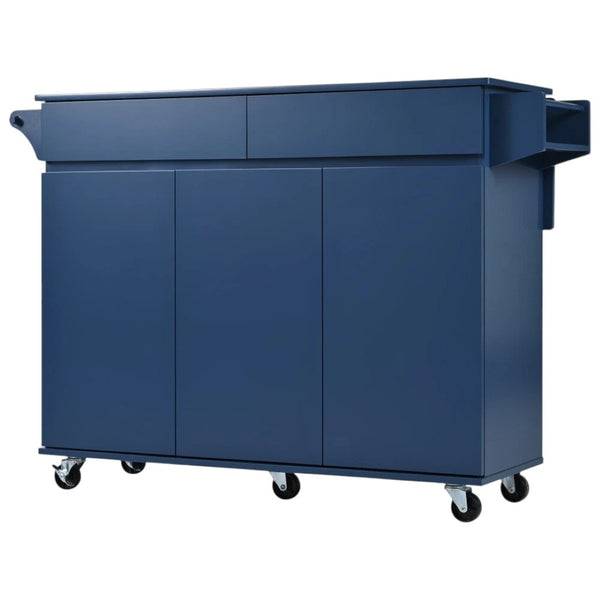 HomeRoots 53" Navy Blue Wood Barn Door Rolling Kitchen Island - Stylish, Versatile, and Space-Saving Solution! 654035
