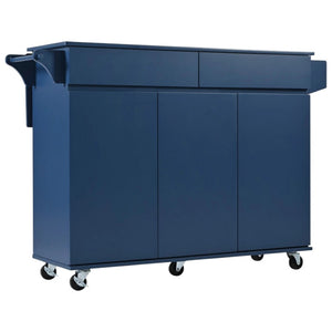 HomeRoots 53" Navy Blue Wood Barn Door Rolling Kitchen Island - Stylish, Versatile, and Space-Saving Solution! 654035