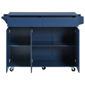 HomeRoots 53" Navy Blue Wood Barn Door Rolling Kitchen Island - Stylish, Versatile, and Space-Saving Solution! 654035