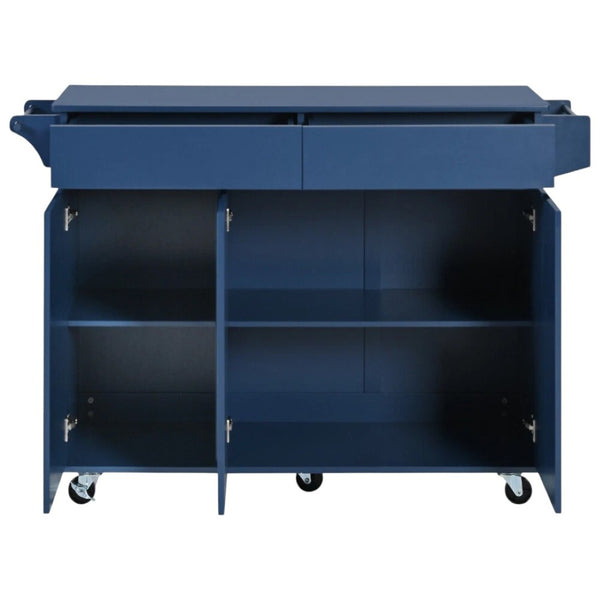 HomeRoots 53" Navy Blue Wood Barn Door Rolling Kitchen Island - Stylish, Versatile, and Space-Saving Solution! 654035