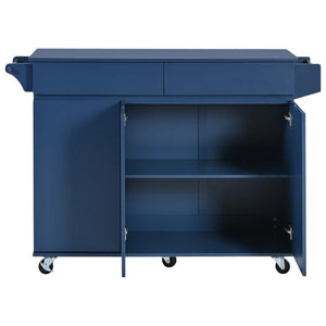 HomeRoots 53" Navy Blue Wood Barn Door Rolling Kitchen Island - Stylish, Versatile, and Space-Saving Solution! 654035
