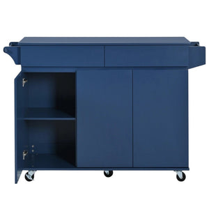 HomeRoots 53" Navy Blue Wood Barn Door Rolling Kitchen Island - Stylish, Versatile, and Space-Saving Solution! 654035